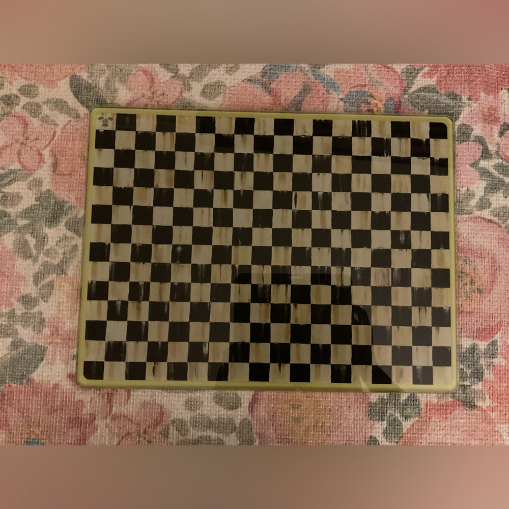 NWOT MacKenzie-Childs Courtly Check Glass Cutting Board - never used